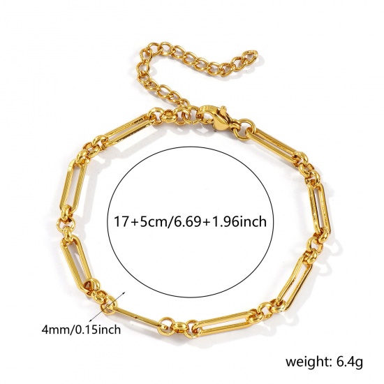 Immagine di All'Ingrosso Catena a Cavo Braccialetti, Placcato Oro 18K 304 Acciaio Inossidabile, Unisex Ecologico Elegante Minimalista Regalo Fornitura di Gioielli 17cm Lunghezza, 1 Pz