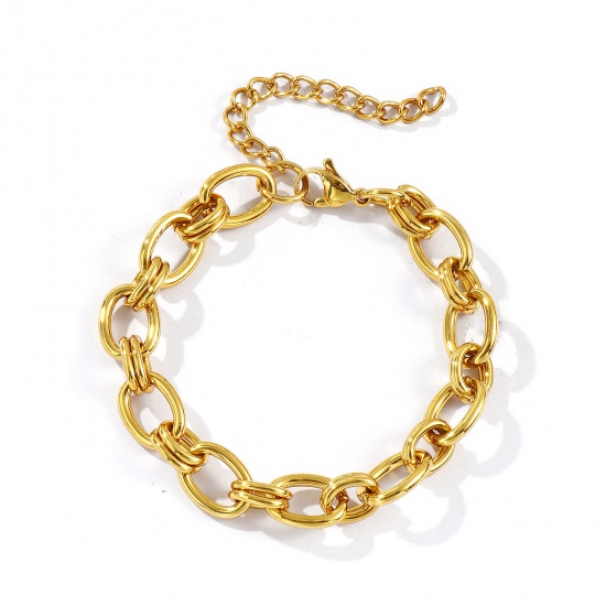 Immagine di All'Ingrosso Catena a Cavo Braccialetti, Placcato Oro 18K 304 Acciaio Inossidabile, Unisex Ecologico Elegante Minimalista Regalo Fornitura di Gioielli 17cm Lunghezza, 1 Pz
