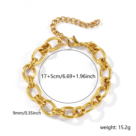 Immagine di All'Ingrosso Catena a Cavo Braccialetti, Placcato Oro 18K 304 Acciaio Inossidabile, Unisex Ecologico Elegante Minimalista Regalo Fornitura di Gioielli 17cm Lunghezza, 1 Pz
