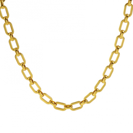 Picture of Wholesale Handmade Link Chain Necklace, 18K Gold Plated 304 Stainless Steel, Unisex Eco-friendly Minimalist Gift Jewelry For Retailer 40cm(15.7") + 5cm(2") long, Chain Size: 6.5mm, 1 Piece