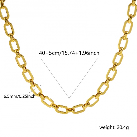 Picture of Wholesale Handmade Link Chain Necklace, 18K Gold Plated 304 Stainless Steel, Unisex Eco-friendly Minimalist Gift Jewelry For Retailer 40cm(15.7") + 5cm(2") long, Chain Size: 6.5mm, 1 Piece