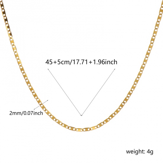 Picture of Wholesale Anchor Mariner Link Chain Necklace, 18K Real Gold Plated 304 Stainless Steel, Unisex Eco-friendly PVD Vacuum Plating Waterproof Anti-Tarnish Hypoallergenic Minimalist Gift Jewelry For Retailer 45cm(17.7") + 5cm(2") long, Chain Size: 2mm, 1 Piece