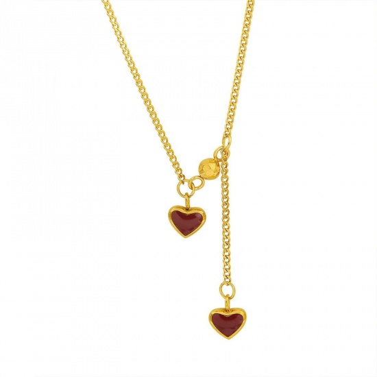 Picture of Wholesale Heart Bracelets, 18K Gold Plated 304 Stainless Steel Women's Eco-friendly PVD Vacuum Plating Valentine's Day Stylish Gift Jewelry For Retailer, 16cm(6.3") + 5cm(2") long, 1 Piece