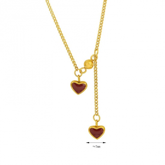 Picture of Wholesale Heart Pendant Charm Necklace, 18K Gold Plated 304 Stainless Steel Women's Eco-friendly PVD Vacuum Plating Valentine's Day Stylish Gift Jewelry For Retailer, 21cm(8.3") + 5cm(2") long, 1 Piece