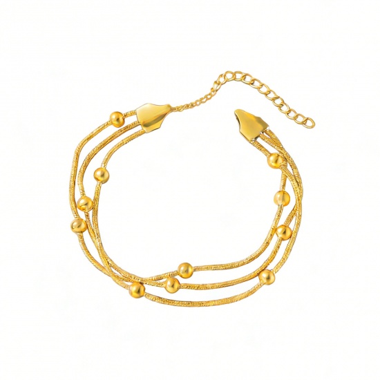 Immagine di Palla 304 Acciaio Inossidabile Catena di Serpente Bracciale Multistrato a Strati All'Ingrosso, Placcato Oro 18K Placcatura Sottovuoto PVD Ecologica, Donne Squisito Elegante Regalo Fornitura di Gioielli, 16cm Lunghezza, 1 Pz