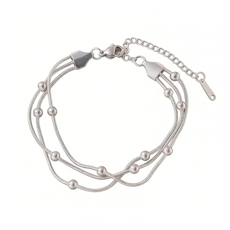 Immagine di Palla 304 Acciaio Inossidabile Catena di Serpente Bracciale Multistrato a Strati All'Ingrosso, Tono Argento Ecologico, Donne Squisito Elegante Regalo Fornitura di Gioielli, 16cm Lunghezza, 1 Pz