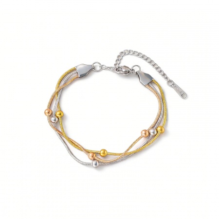 Immagine di Palla 304 Acciaio Inossidabile Catena di Serpente Bracciale Multistrato a Strati All'Ingrosso, Multicolore Placcatura Sottovuoto PVD Ecologica, Donne Squisito Elegante Regalo Fornitura di Gioielli, 16cm Lunghezza, 1 Pz