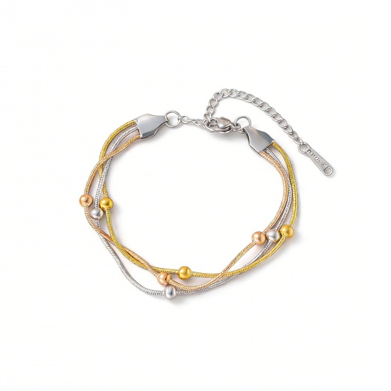 Immagine di Palla 304 Acciaio Inossidabile Catena di Serpente Bracciale Multistrato a Strati All'Ingrosso, Multicolore Placcatura Sottovuoto PVD Ecologica, Donne Squisito Elegante Regalo Fornitura di Gioielli, 16cm Lunghezza, 1 Pz