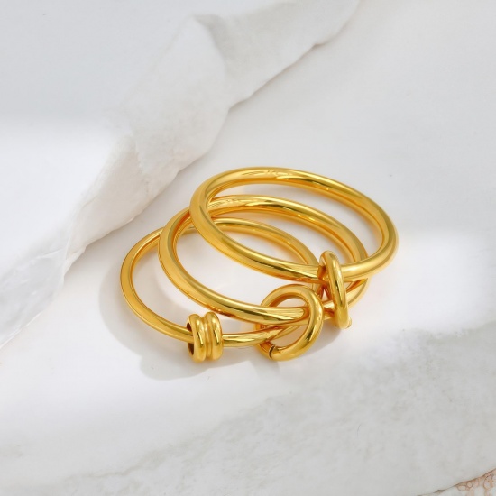 Picture of Wholesale Women's Gift Multilayer Unadjustable Rings, 18K Gold Plated 304 Stainless Steel, Eco-friendly PVD Vacuum Plating Exquisite Stylish Jewelry Supply, 16.5mm(US Size 6), 1 Piece