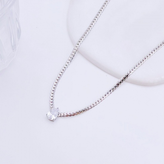 Picture of Wholesale Drop Pendant Charm Necklace, Silver Tone 304 Stainless Steel Snake Chain, Women's Eco-friendly Exquisite Stylish Gift Jewelry For Retailer, 41cm(16.1") + 6cm(2.4") long, 1 Piece