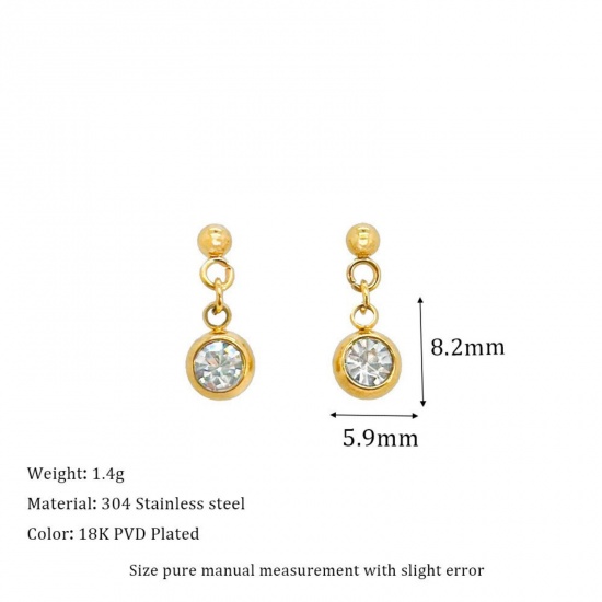 Picture of Wholesale Birthstone Stylish Ear Post Stud Earrings, April Transparent Clear 18K Gold Plated 304 Stainless Steel, Women's Eco-friendly PVD Vacuum Plating Gift Jewelry Supply, 1 Pair