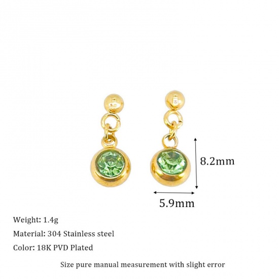 Picture of Wholesale Birthstone Stylish Ear Post Stud Earrings, August Olive Green 18K Gold Plated 304 Stainless Steel, Women's Eco-friendly PVD Vacuum Plating Gift Jewelry Supply, 1 Pair