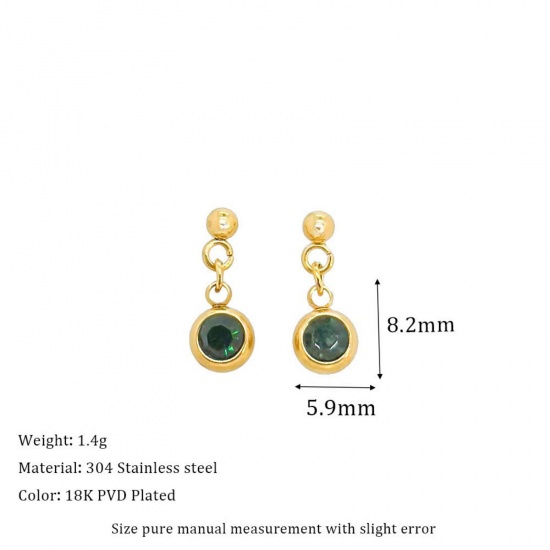 Picture of Wholesale Birthstone Stylish Ear Post Stud Earrings, May Dark Green 18K Gold Plated 304 Stainless Steel, Women's Eco-friendly PVD Vacuum Plating Gift Jewelry Supply, 1 Pair