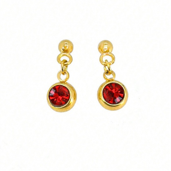Picture of Wholesale Birthstone Stylish Ear Post Stud Earrings, July Red 18K Gold Plated 304 Stainless Steel, Women's Eco-friendly PVD Vacuum Plating Gift Jewelry Supply, 1 Pair