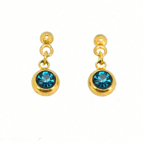 Picture of Wholesale Birthstone Stylish Ear Post Stud Earrings, December Skyblue 18K Gold Plated 304 Stainless Steel, Women's Eco-friendly PVD Vacuum Plating Gift Jewelry Supply, 1 Pair