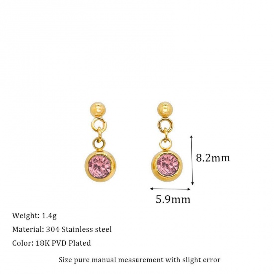 Picture of Wholesale Birthstone Stylish Ear Post Stud Earrings, October Pink 18K Gold Plated 304 Stainless Steel, Women's Eco-friendly PVD Vacuum Plating Gift Jewelry Supply, 1 Pair