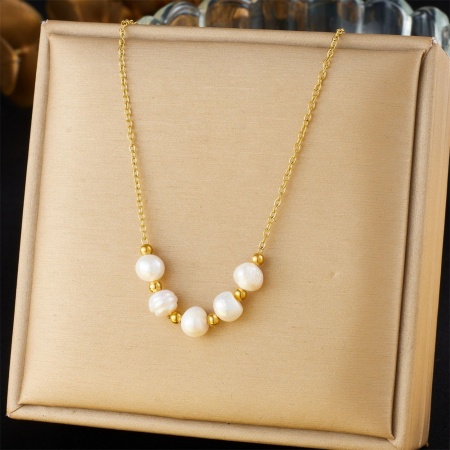 Picture of Wholesale Natural Pearl Pendant Charm Necklace, 18K Gold Plated 304 Stainless Steel Women's Eco-friendly PVD Vacuum Plating Exquisite Stylish Gift Jewelry For Retailer, 40cm(15.7") + 5cm(2") long, 1 Piece