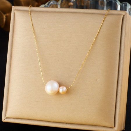 Picture of Wholesale Natural Pearl Pendant Charm Necklace, 18K Gold Plated 304 Stainless Steel Women's Eco-friendly PVD Vacuum Plating Exquisite Stylish Gift Jewelry For Retailer, 40cm(15.7") + 5cm(2") long, 1 Piece
