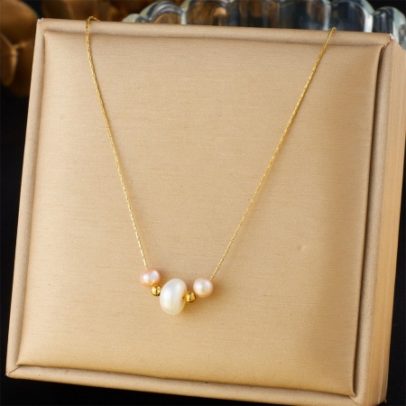 Picture of Wholesale Natural Pearl Pendant Charm Necklace, 18K Gold Plated 304 Stainless Steel Women's Eco-friendly PVD Vacuum Plating Exquisite Stylish Gift Jewelry For Retailer, 40cm(15.7") + 5cm(2") long, 1 Piece