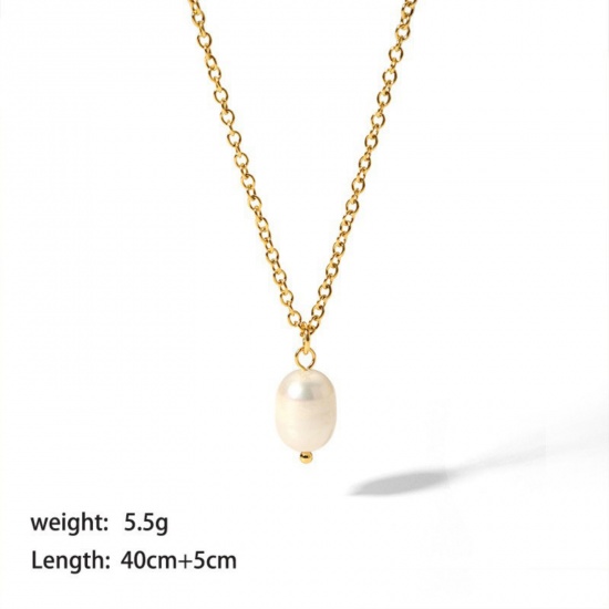 Picture of Wholesale Pendant Charm Necklace, 18K Gold Plated 304 Stainless Steel & Natural Pearl, Women's Eco-friendly PVD Vacuum Plating Exquisite Stylish Gift Jewelry For Retailer, 40cm(15.7") + 5cm(2") long, 1 Piece