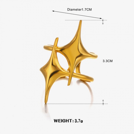 Picture of Wholesale Women's Gift Star Open Adjustable Rings, 18K Gold Plated 304 Stainless Steel, Eco-friendly PVD Vacuum Plating Exquisite Retro Jewelry Supply, 17mm(US Size 6.5), 1 Piece