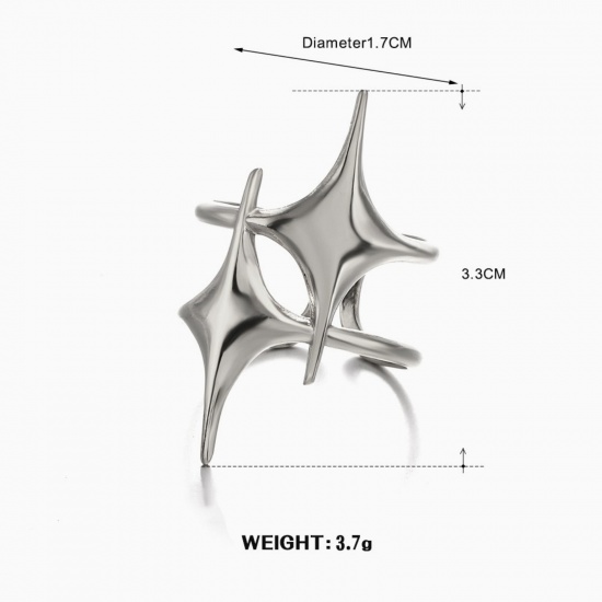 Picture of Wholesale Women's Gift Star Open Adjustable Rings, Silver Tone 304 Stainless Steel, Eco-friendly Exquisite Retro Jewelry Supply, 17mm(US Size 6.5), 1 Piece