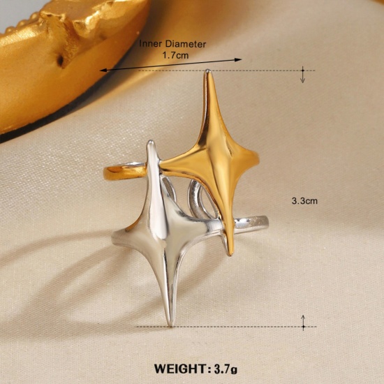 Picture of Wholesale Women's Gift Star Two Tone Open Adjustable Rings, Silver Tone & 18K Gold Plated 304 Stainless Steel, Vacuum Plating Exquisite Retro Jewelry Supply, 17mm(US Size 6.5), 1 Piece