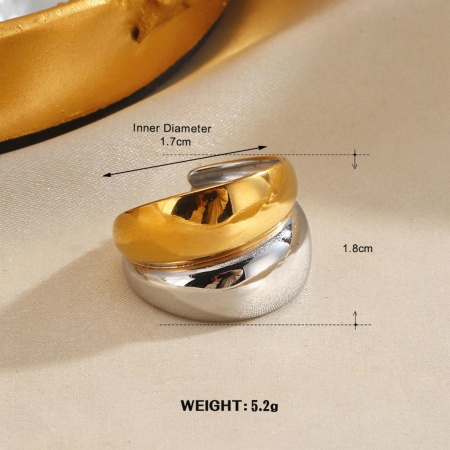 Picture of Wholesale Women's Gift Two Tone Open Adjustable Rings, Silver Tone & 18K Gold Plated 304 Stainless Steel, Vacuum Plating Exquisite Retro Jewelry Supply, 17mm(US Size 6.5), 1 Piece