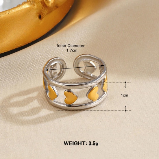 Picture of Wholesale Women's Gift Heart Two Tone Open Adjustable Rings, Silver Tone & 18K Gold Plated 304 Stainless Steel, Vacuum Plating Valentine's Day Retro Jewelry Supply, 17mm(US Size 6.5), 1 Piece