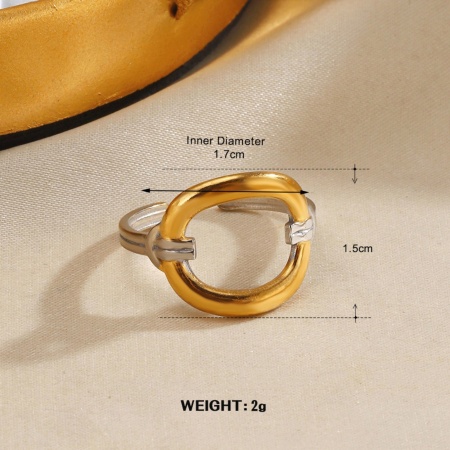 Picture of Wholesale Women's Gift Two Tone Open Adjustable Rings, Silver Tone & 18K Gold Plated 304 Stainless Steel, Vacuum Plating Exquisite Retro Jewelry Supply, 17mm(US Size 6.5), 1 Piece
