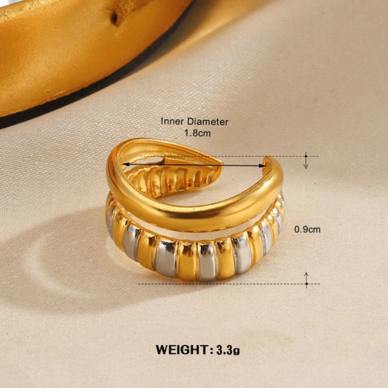 Picture of Wholesale Women's Gift Two Tone Open Adjustable Rings, Silver Tone & 18K Gold Plated 304 Stainless Steel, Vacuum Plating Exquisite Retro Jewelry Supply, 17mm(US Size 6.5), 1 Piece