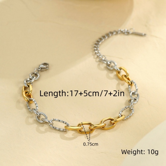 Picture of Wholesale 304 Stainless Steel Link Cable Chain Bracelets, Silver Tone & 18K Gold Plated Eco-friendly PVD Vacuum Plating, Women's Exquisite Simple & Casual Gift Jewelry Supply, 17cm(6.7") long, 1 Piece