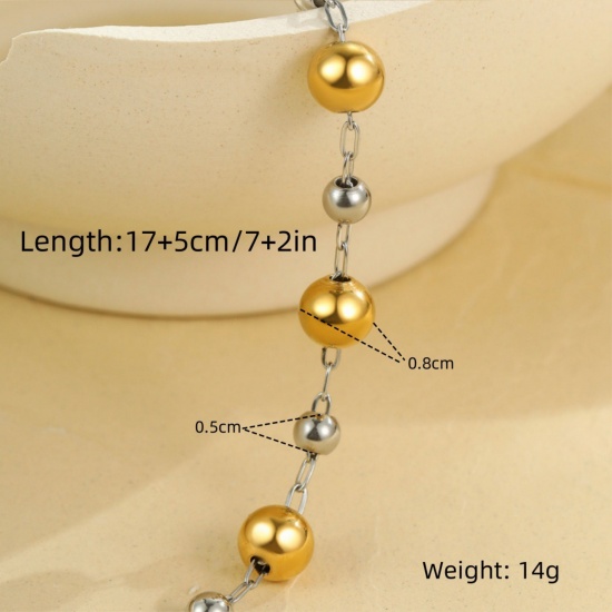 Picture of Wholesale Two Tone 304 Stainless Steel Beaded Chain Bracelets, Silver Tone & 18K Gold Plated Eco-friendly PVD Vacuum Plating, Unisex Simple Dainty Gift Jewelry Supply, 17cm(6.7") long, 1 Piece
