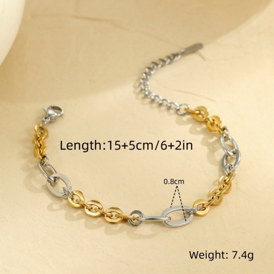 Picture of Wholesale 304 Stainless Steel Link Cable Chain Bracelets, Silver Tone & 18K Gold Plated Eco-friendly PVD Vacuum Plating, Women's Exquisite Simple & Casual Gift Jewelry Supply, 15cm(5.9") long, 1 Piece