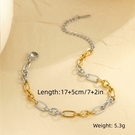 Immagine di 304 Acciaio Inossidabile Catena a Cavo Braccialetti All'Ingrosso, Argento e Placcato Oro 18K Placcatura Sottovuoto PVD Ecologica, Donne Squisito Semplice & Casual Regalo Fornitura di Gioielli, 17cm Lunghezza, 1 Pz