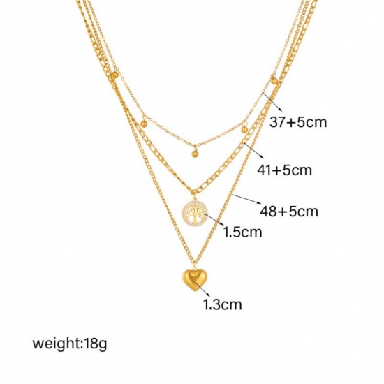Image de Collier à Breloques En Gros Plaqué Or 18K en 304 Acier Inoxydable, Cœur Multicouche aux Femmes Revêtement sous Vide PVD Respectueux de l'Environnement La Saint Valentin À la Mode Cadeau Bijoux pour Détaillants 48cm + 5cm long, 1 Pièce