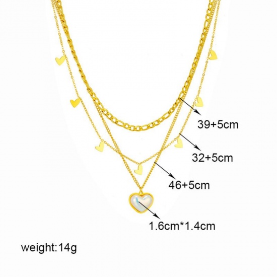 Image de Collier à Breloques En Gros Plaqué Or 18K en 304 Acier Inoxydable, Cœur Multicouche aux Femmes Revêtement sous Vide PVD Respectueux de l'Environnement La Saint Valentin À la Mode Cadeau Bijoux pour Détaillants 46cm + 5cm long, 1 Pièce