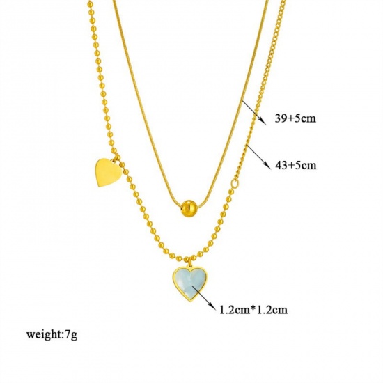 Image de Collier à Breloques En Gros Plaqué Or 18K en 304 Acier Inoxydable, Cœur Multicouche aux Femmes Revêtement sous Vide PVD Respectueux de l'Environnement La Saint Valentin À la Mode Cadeau Bijoux pour Détaillants 43cm + 5cm long, 1 Pièce