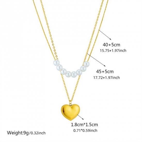 Image de Collier à Breloques En Gros Plaqué Or 18K en 304 Acier Inoxydable, Cœur Multicouche aux Femmes Revêtement sous Vide PVD Respectueux de l'Environnement La Saint Valentin À la Mode Cadeau Bijoux pour Détaillants 45cm + 5cm long, 1 Pièce
