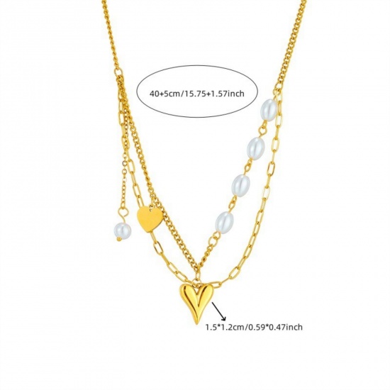 Image de Collier à Breloques En Gros Plaqué Or 18K en 304 Acier Inoxydable, Cœur Multicouche aux Femmes Revêtement sous Vide PVD Respectueux de l'Environnement La Saint Valentin À la Mode Cadeau Bijoux pour Détaillants 40cm + 5cm long, 1 Pièce