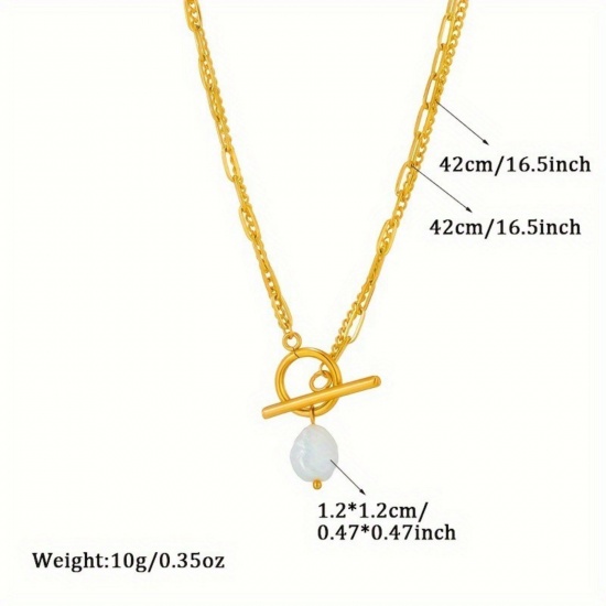 Image de Collier à Breloques En Gros Plaqué Or 18K en 304 Acier Inoxydable, Goutte d'Eau Multicouche aux Femmes Revêtement sous Vide PVD Respectueux de l'Environnement Exquis À la Mode Cadeau Bijoux pour Détaillants 50cm + 5cm long, 1 Pièce