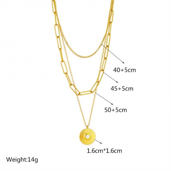Image de Collier à Breloques En Gros Plaqué Or 18K en 304 Acier Inoxydable, Disque Rond Multicouche aux Femmes Revêtement sous Vide PVD Respectueux de l'Environnement Exquis À la Mode Cadeau Bijoux pour Détaillants 40cm + 6cm long, 1 Pièce