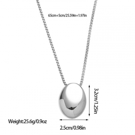 Picture of Wholesale Oval Pendant Charm Necklace, Silver Tone 304 Stainless Steel Women's Eco-friendly Exquisite Stylish Gift Jewelry For Retailer, 65cm(25.6") + 5cm(2") long, 1 Piece