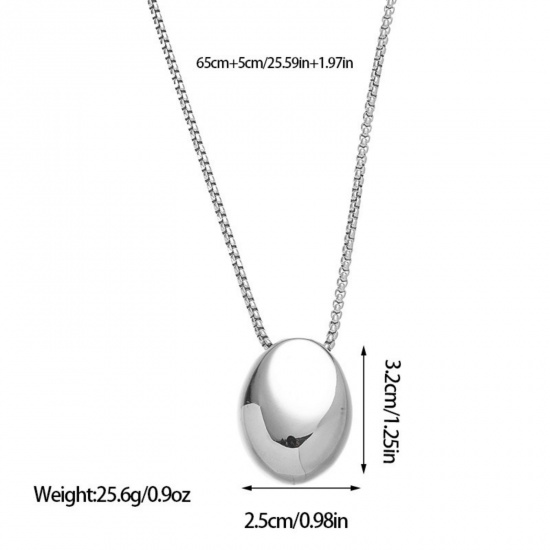 Picture of Wholesale Oval Pendant Charm Necklace, Silver Tone 304 Stainless Steel Women's Eco-friendly Exquisite Stylish Gift Jewelry For Retailer, 65cm(25.6") + 5cm(2") long, 1 Piece