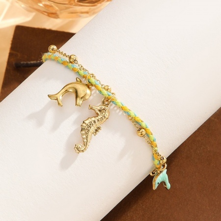 Image de Bracelet Multicouche En Gros Plaqué Or 14K en 304 Acier Inoxydable, Dauphin Revêtement sous Vide PVD Respectueux de l'Environnement, aux Femmes Bijoux d'Océan À la Mode Cadeau Fournitures de Bijoux 16cm long, 1 Pièce