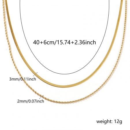Picture of Wholesale Multilayer Layered Necklace, 18K Gold Plated 304 Stainless Steel Flat Snake Chain, Women's Eco-friendly PVD Vacuum Plating Exquisite Dainty Gift Jewelry For Retailer 40cm(15.7") + 6cm(2.4") long, 1 Piece