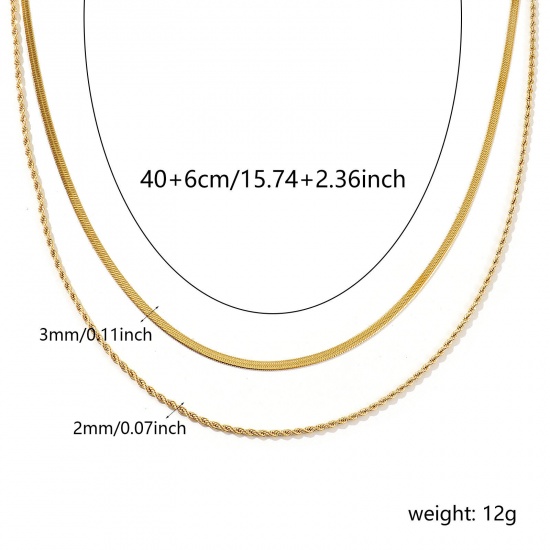 Изображение Оптовая Многослойное ожерелье, 18K позолоченный 304 Нержавеющая Сталь Плоская змеиная цепочка, Женские Экологичное вакуумное PVD-покрытие Изысканный Элегантный подарок Ювелирные Изделия для Розничного Торговца 40см + 6см Длина, 1 ШТ