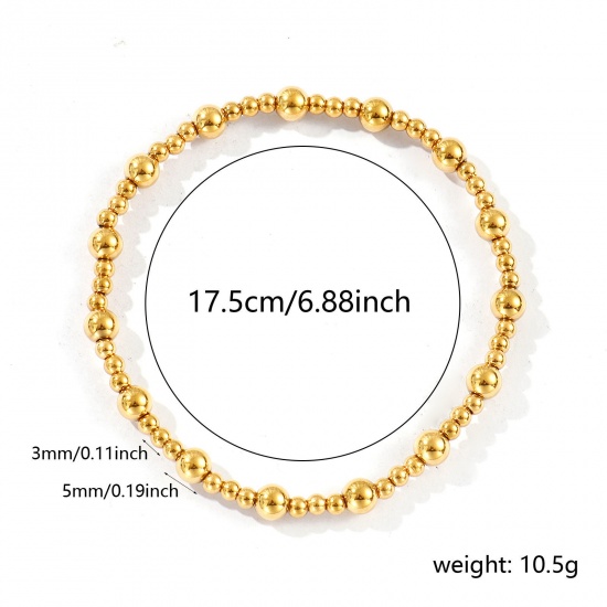 Picture of Wholesale Elastic 3mm+5mm 304 Stainless Steel Beaded Bubble Bracelets, 18K Gold Plated Eco-friendly PVD Vacuum Plating, Unisex Simple Dainty Gift Jewelry Supply, 17.5cm(6 7/8") long, 1 Piece