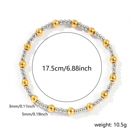 Picture of Wholesale Elastic 3mm+5mm 304 Stainless Steel Beaded Bubble Bracelets, Silver Tone & 18K Gold Plated Eco-friendly PVD Vacuum Plating, Unisex Simple Dainty Gift Jewelry Supply, 17.5cm(6 7/8") long, 1 Piece