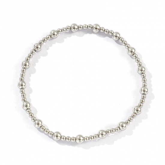 Picture of Wholesale Elastic 3mm+5mm 304 Stainless Steel Beaded Bubble Bracelets, Silver Tone Eco-friendly, Unisex Simple Dainty Gift Jewelry Supply, 20cm(7.9") long, 1 Piece